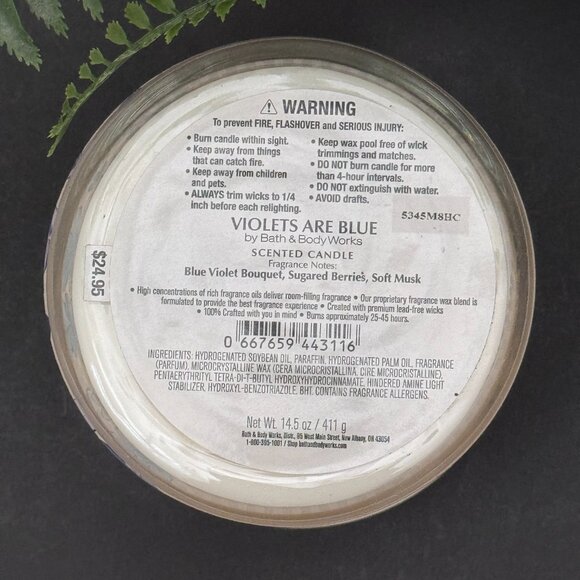 BBW Violets Are Blue Bath & Body Works 3 Wick Candle - Picture 10 of 10
